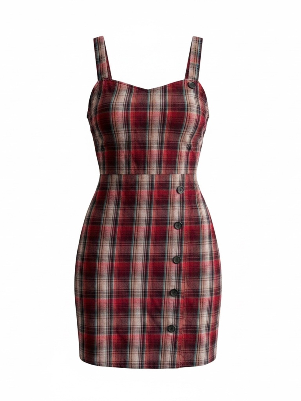 ☀️wild fable • Burgundy/Multicolor Plaid Button-Accent Midi Dress • Women’s Lg